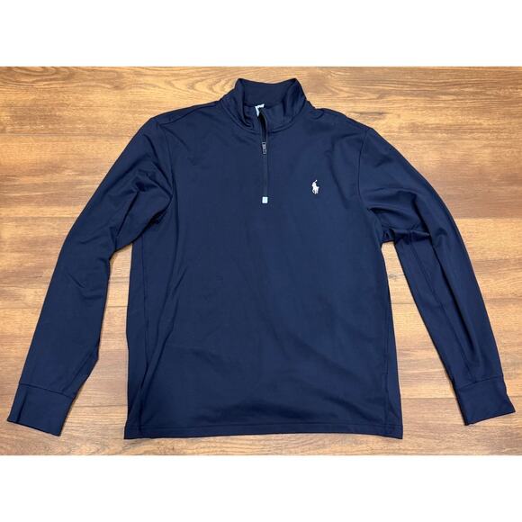 Ralph Lauren Polo Performance Jersey Quarter-Zip Pullover in Navy Blue Medium - Picture 2 of 7